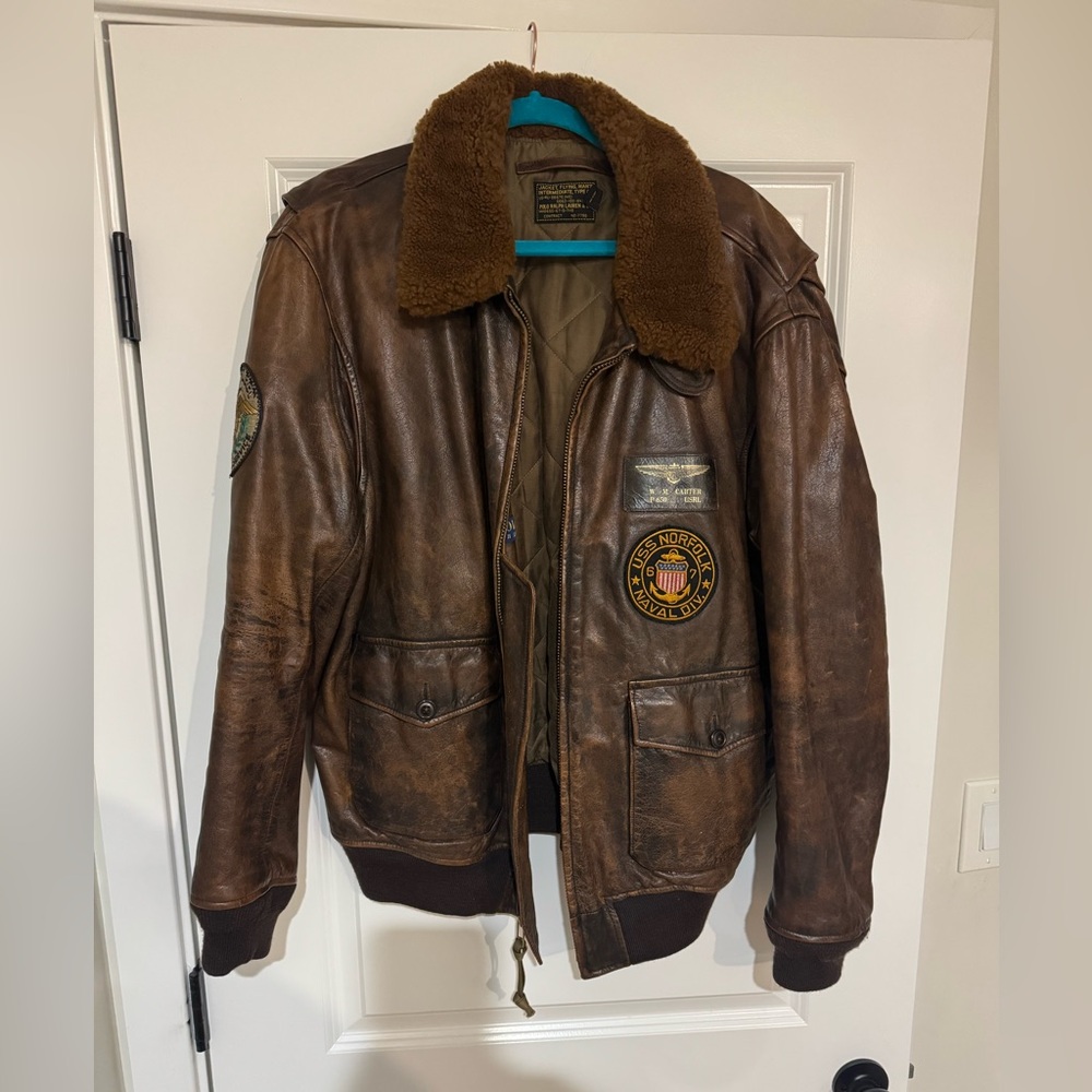 Polo Ralph Lauren Men's G-1 Shearling Collar Bomber Jacket Brown, Size XL
